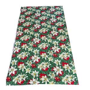 Vintage Homemade Vibrant Red Green White Poinsettia Print Table Cloth 88x52